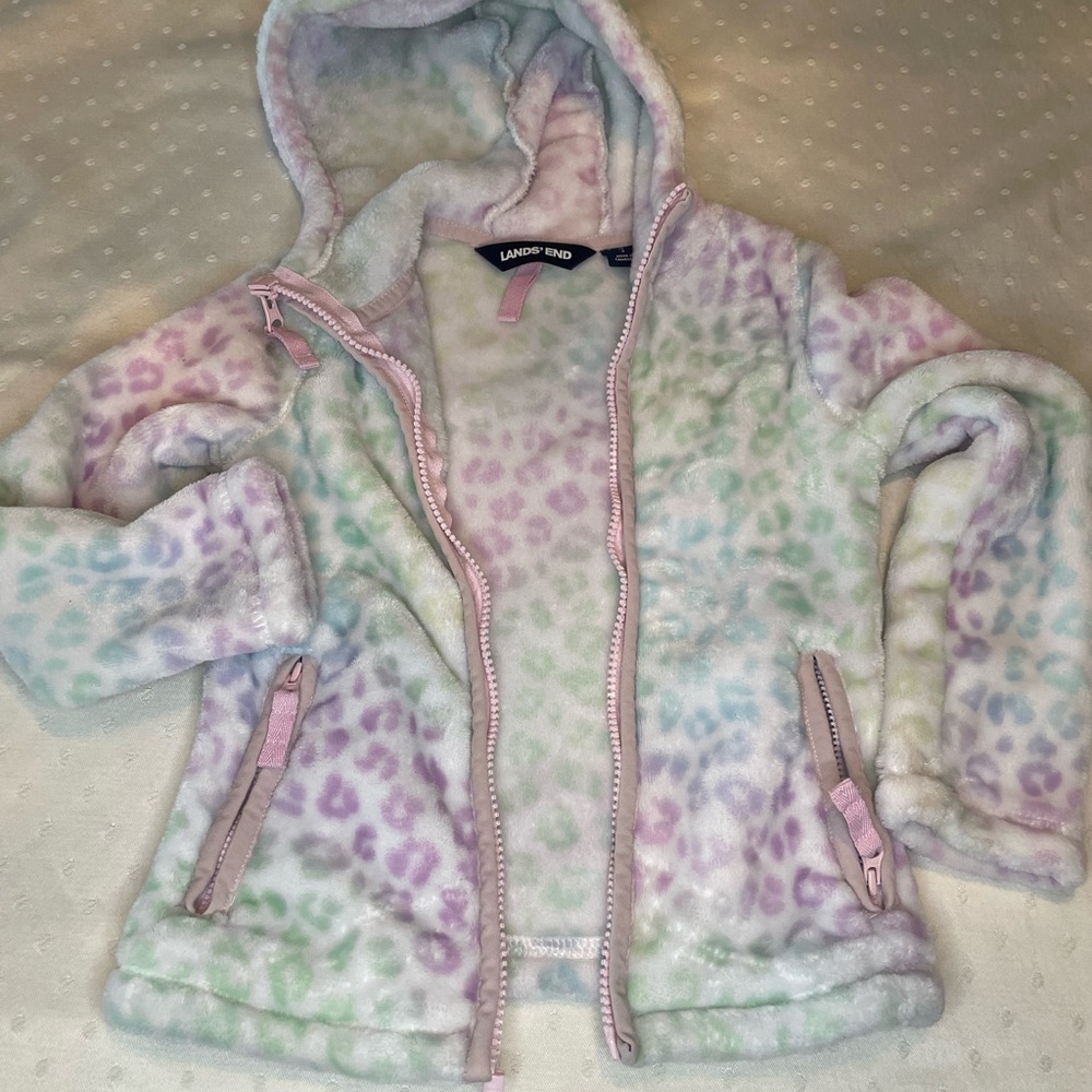 Lands' End Kids' Pastel Leopard Fleece Hoodie